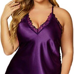 Avidlove Lingerie Satin Lace Chemise V Neck Sexy Purple Size Large NWT